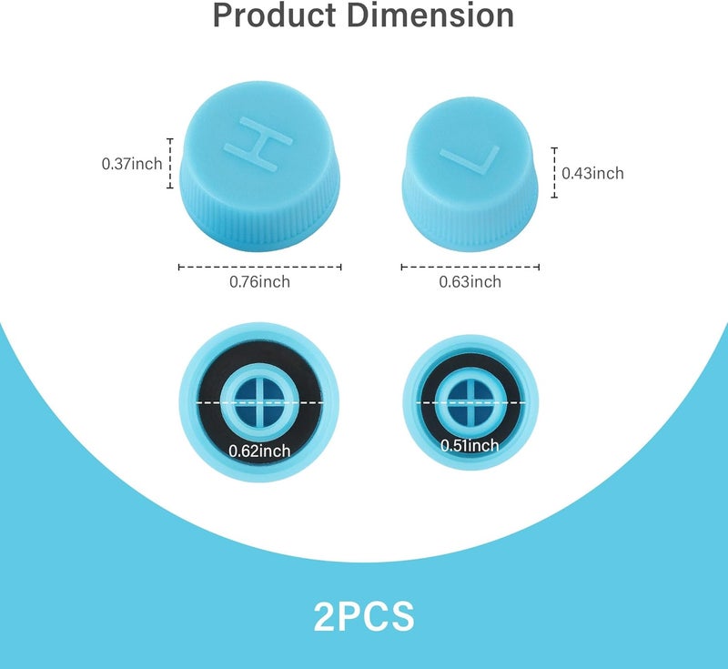 Stacool غطاء صمامات مكيف الهواء للسيارة 2PCS، أغطية منفذ الضغط المنخفض للسيارة باللون الأزرق وأغطية الضغط العالي لنظام مكيف الهواء R134a، ملحقات مكيف الهواء للسيارات والشاحنات وسيارات الدفع الرباعي (2PCS) - Image 2